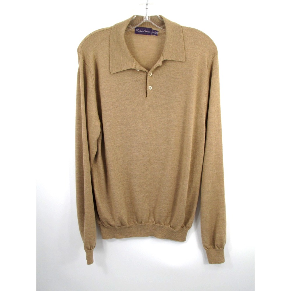 Ralph Lauren Purple Label Italy Cashmere Silk Wool Sweater Mens L Beige Pullover